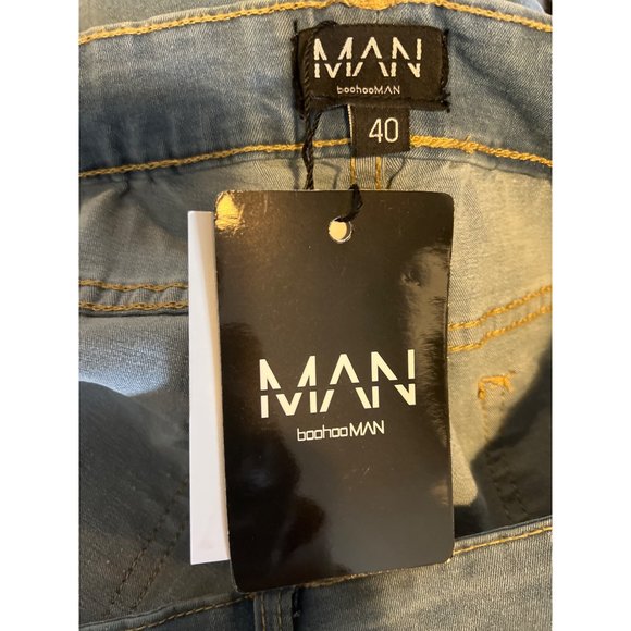 BoohooMAN Mens Jeans Size 40 Skinny Raw Hem Distressed Button Fly Blue Mzz33842 - Picture 8 of 13